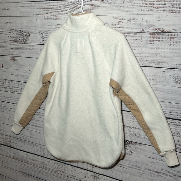 Abercrombie & Fitch Asymmetrical Snap Up Fleece Sweatshirt White and Tan Small - Picture 11 of 16